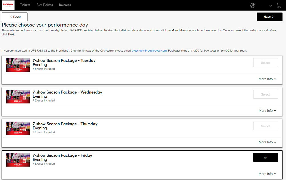 My Upgrade - Step 3 screenshot - Choose Performance Day